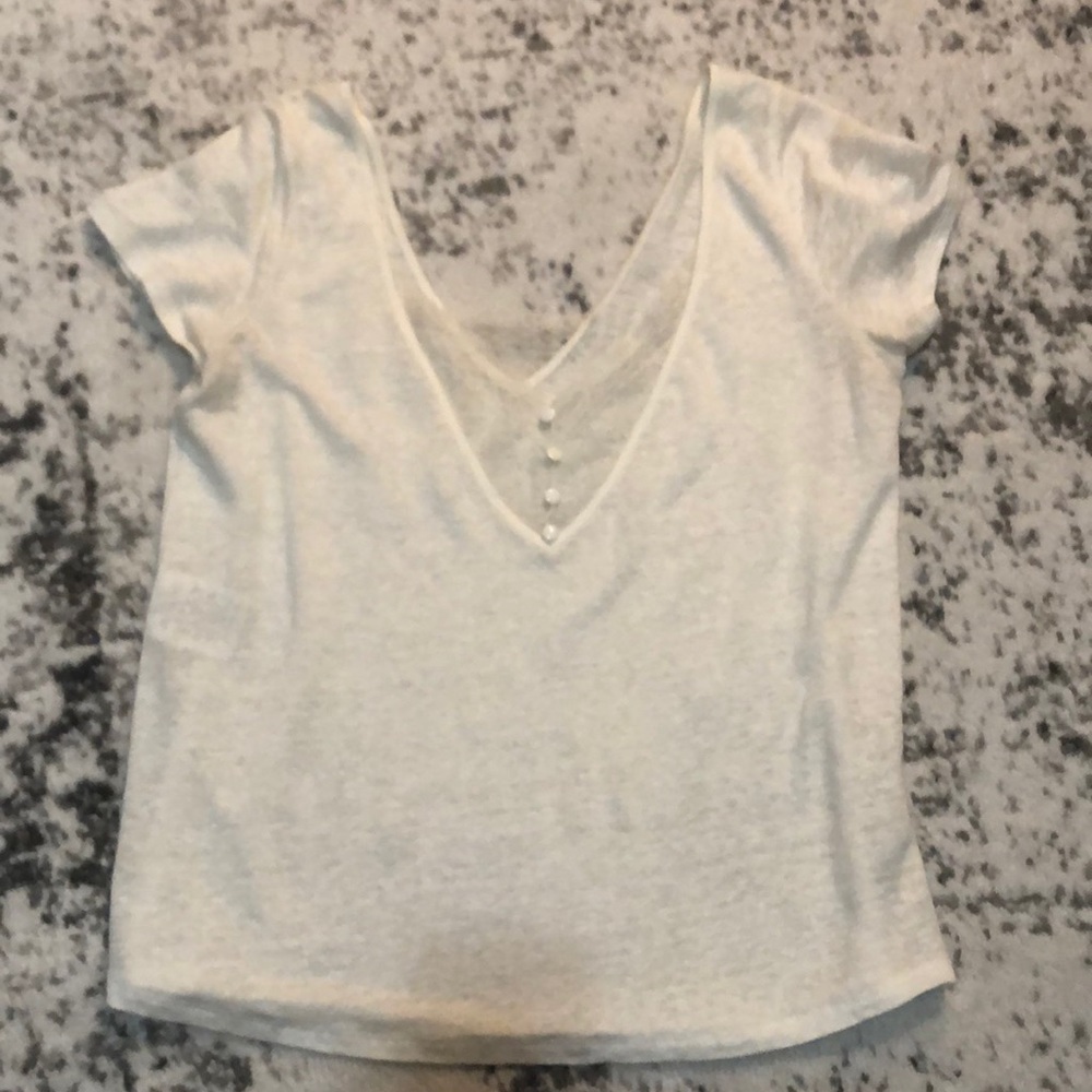 Sezane Size S Ecru Lace Button Back T-shirt